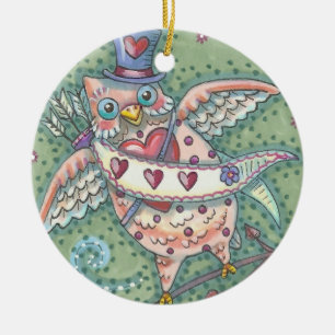 HOOTS N' HEARTS EULE VALENTINSANHÄNGER Rund Keramikornament
