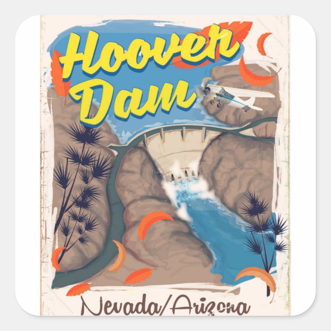 Hoover Dam Nevada/Arizona Reiseplakat Quadratischer Aufkleber (Vorderseite)