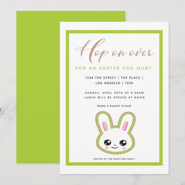 Hop auf Ostereier Jagd Bunny Personalisiert Einladung (Vorne/Hinten)