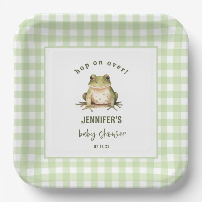 Hop auf über Frog Theme Babydusche Pappteller (Vorderseite)