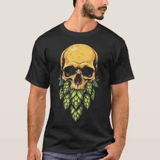 Hop Bärtiger Schädel Brauer Lustig Craft Bier Trin T-Shirt