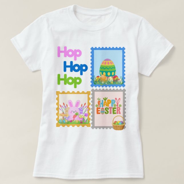 Hop Hop Hop Cute Easter Collage T Shirt (Design vorne)