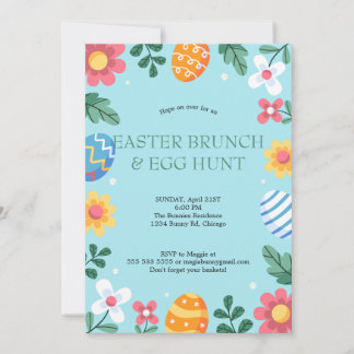 Hop on Over Easter Brunch Egg Hunt Bunny Floral Einladung