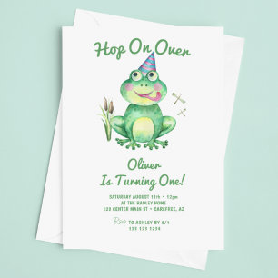 Hop On Over Grüner Frosch 1. Geburtstag Einladung
