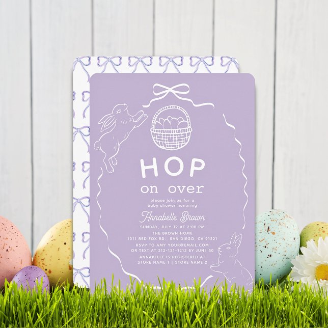 Hop on Over Lavender Bow Bunny Baby Shower Einladung (Von Creator hochgeladen)