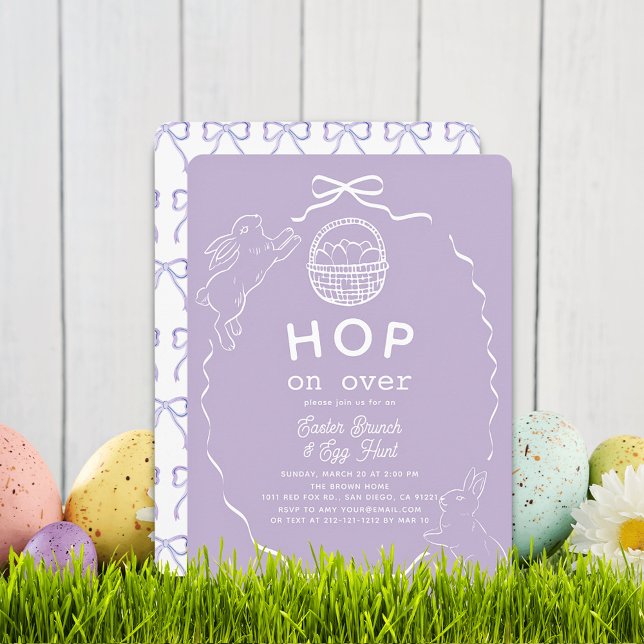 Hop on Over Lavender Bow Bunny Easter Brunch Einladung (Von Creator hochgeladen)