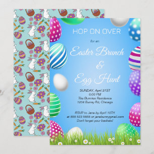 Hop on Over Oaster Brunch Egg Hunt Bunny Niedlich Einladung