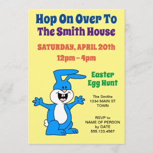 Hop On Over Oaster Egg Hunt Bunny Cartoon Einladung