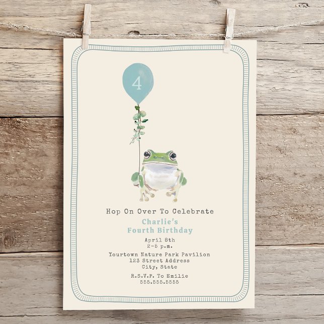 Hop On Over Woodland Frog Blue Boy Birthday Party Einladung (Von Creator hochgeladen)