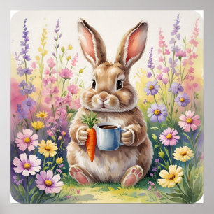 Hop & Sip - Niedliches Kaninchen mit Karottencup-P Poster