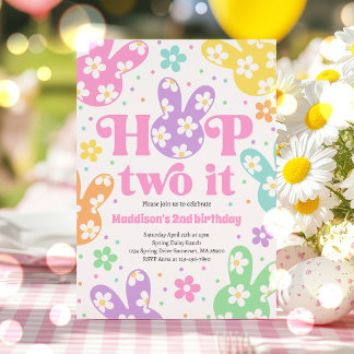 Hop Two It Bunny 2. Geburtstag Pastel Daisy Floral Einladung