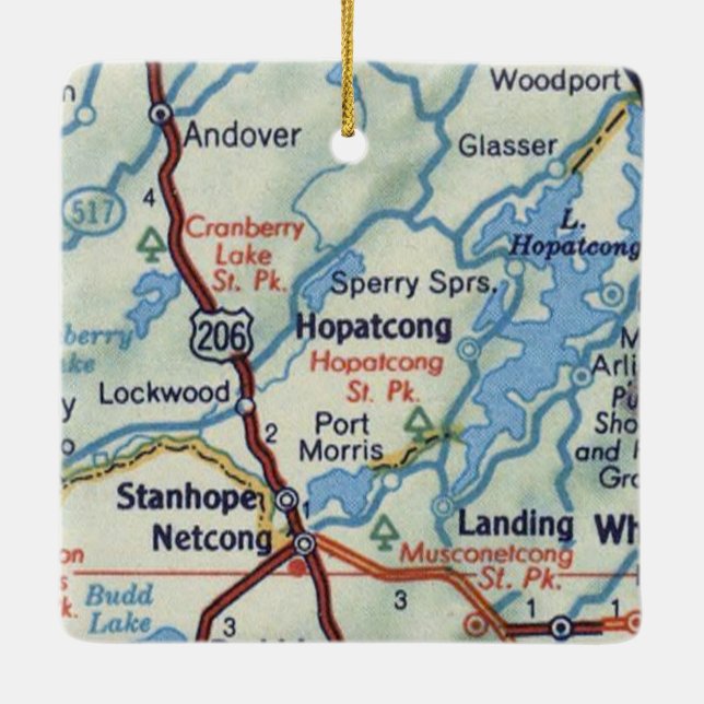 Hopatcong NJ 50's Map Keramikornament (Rückseite)