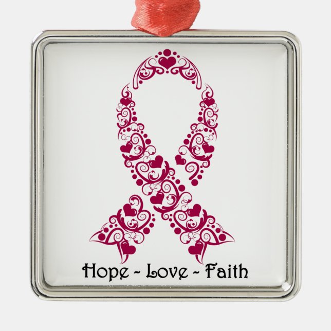 Hope Burgundy Awareness Ribbon Silbernes Ornament (Vorne)