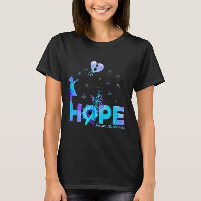 HOPE Butterfly Sonnenblume Suizid Prävention Aware T-Shirt (Vorderseite)
