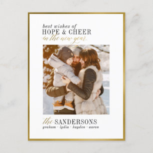 Hope & Cheer   Elegantes White & Gold Foto Postkarte
