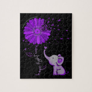Hope Fight Cute Elephant Alzheimer's Purple Ribbon