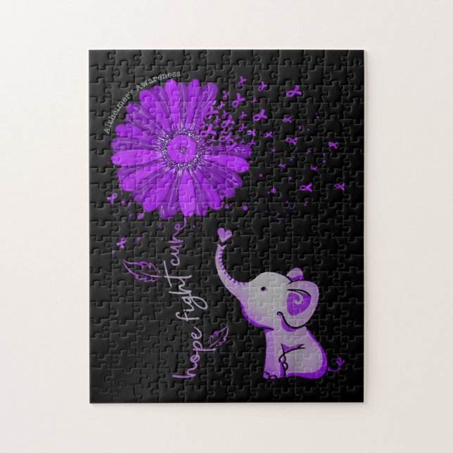 Hope Fight Cute Elephant Alzheimer's Purple Ribbon (Vertikal)
