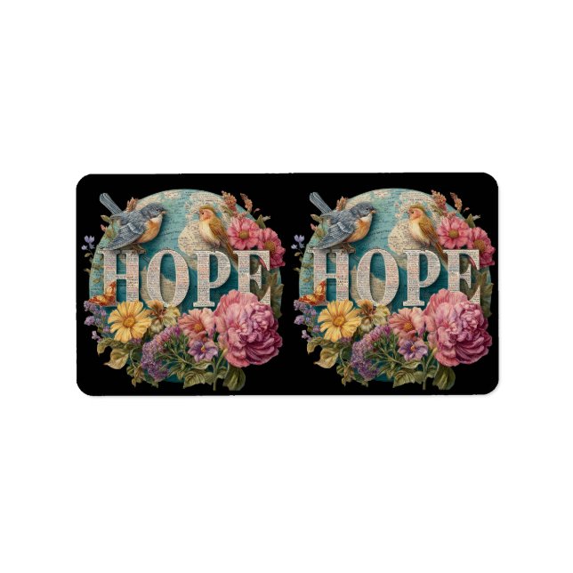 Hope Floral Typografie mit Vögeln und botanisch Adressaufkleber (Vorne)
