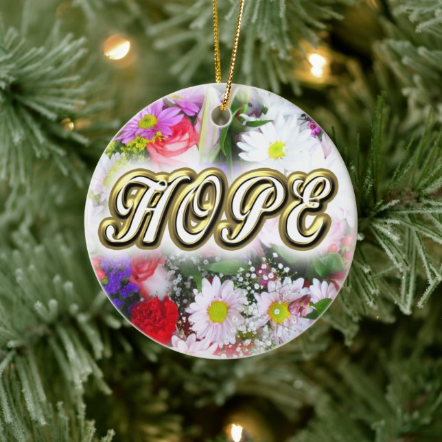 HOPE Inspiration geschrieben in einem Bouquet Keramik Ornament (Baum)