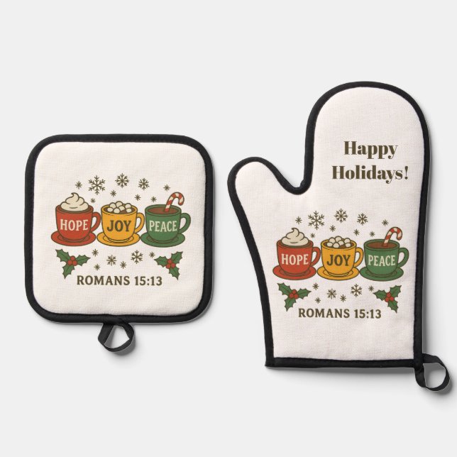 Hope joy Peace and Cocoa Ofenhandschuh & Topflappen-Set (Vorderseite)