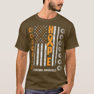 Hope Leukemia Awareness American Flag Sunflower Pr T-Shirt