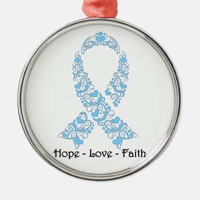 Hope Light Blue Awareness Ribbon Silbernes Ornament (Vorne)