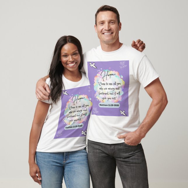 Hope Message - Matthew 11-28 - Short Sleeve White T-Shirt (Unisex)