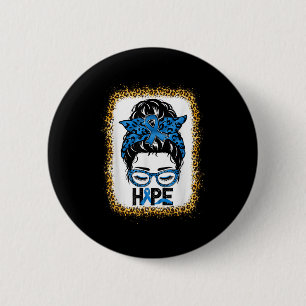 Hope Messy Bun Colon Cancer Awareness Leopard Blea Button