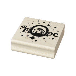 Hope Nativity Christmas Square Wood Gummistempel