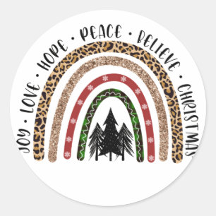 Hope Peace Liebe Joy Rainbow Christmas Runder Aufkleber
