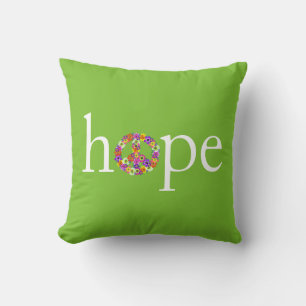 Hope & Peace Sign Floral on Lime Green Kissen