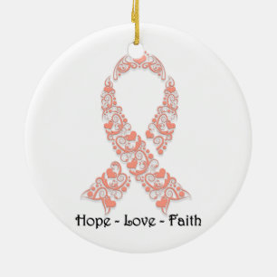 Hope Peach Awareness Ribbon Keramikornament
