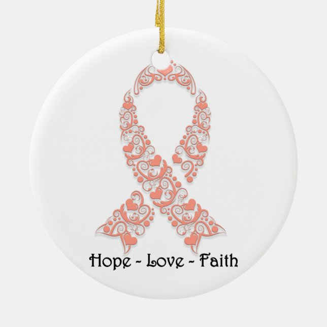 Hope Peach Awareness Ribbon Keramikornament (Hinten)