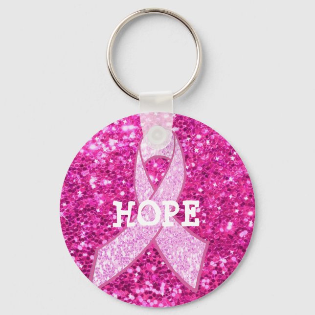 Hope Pink Awareness Ribbon Brustkrebs Schlüsselanh Schlüsselanhänger (Vorderseite)