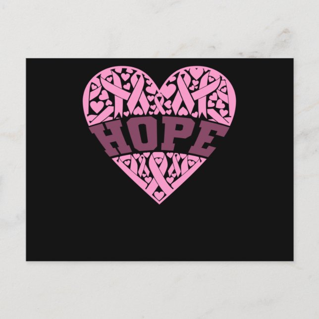 Hope Pink Heart Breast Cancer Awareness Ankündigungspostkarte (Vorderseite)