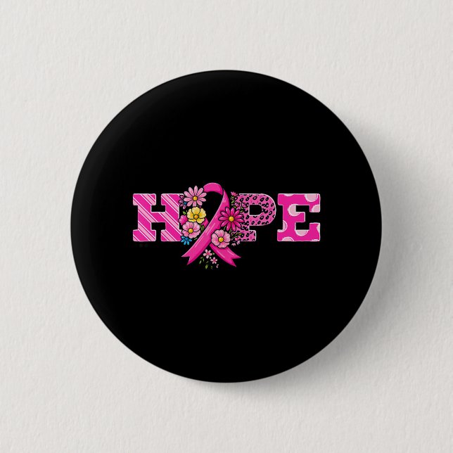 Hope Pink Ribbon Leopard Brustkrebs Bewusstsein W Button (Vorderseite)