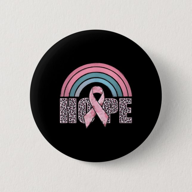 Hope Pink Ribbon Leopard Brustkrebs Bewusstsein W Button (Vorderseite)