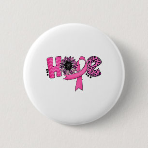 Hope Pink Ribbon Leopard Sonnenblumen Brustkrebs A Button