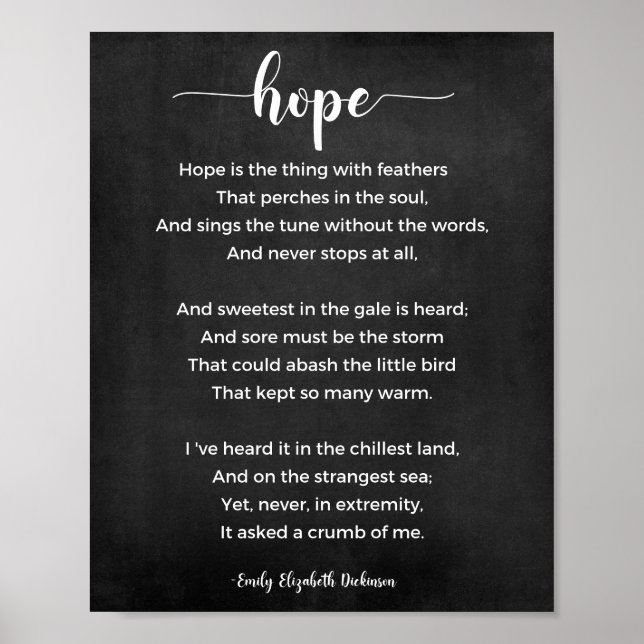 Hope Poem Black and White Poster (Vorne)