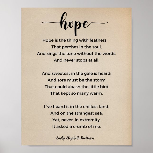 Hope Poem von Emily Elizabeth Dickinson Vintag Poster (Vorne)