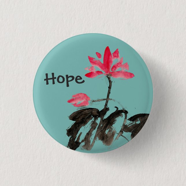 Hope Positives Zitat Aquarellblume Lotus Button (Vorderseite)