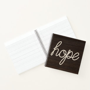 HOPE Seil Text auf dunklem Holz Notizbuch