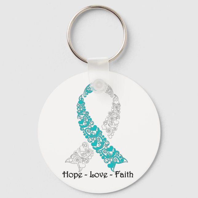 Hope Teal and White Hope Love Faith Schlüsselanhänger (Vorderseite)
