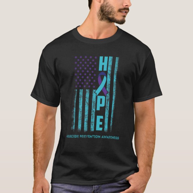 Hope Usa Flag Suicide Awareness Ribbon Mental Hear T-Shirt (Vorderseite)