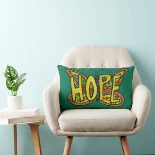 Hope Word Art Green Butterfly Accent Throw Pillows Lendenkissen