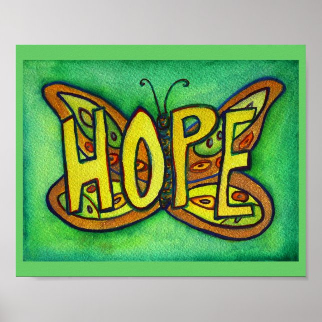Hope Word Green Butterfly Art Print Poster (Vorne)