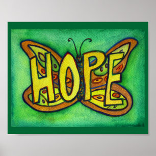Hope Word Green Butterfly Art Print Poster