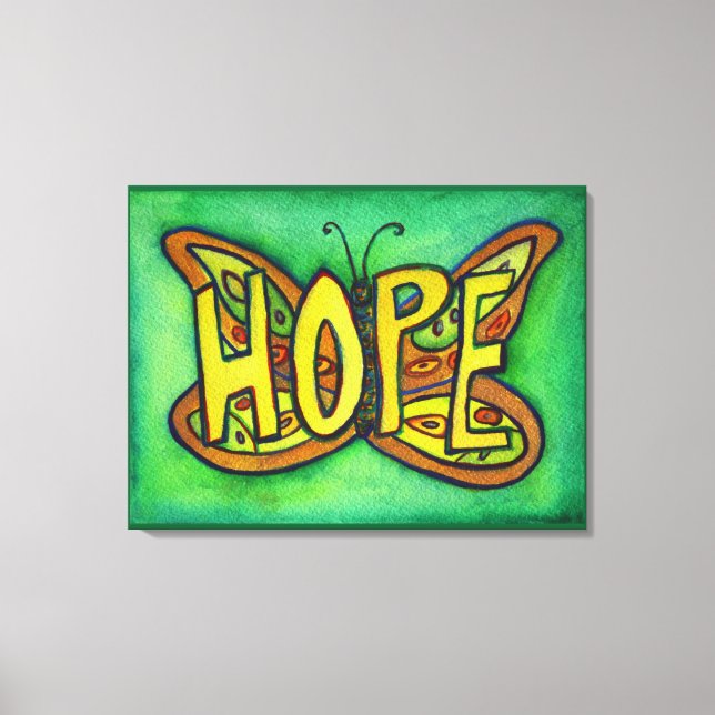 Hope Word Green Butterfly Malerei Leinwand Artwork (Vorderseite)