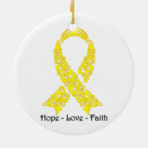 Hope Yellow Awareness Ribbon Keramik Ornament
