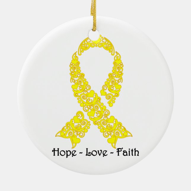 Hope Yellow Awareness Ribbon Keramik Ornament (Hinten)
